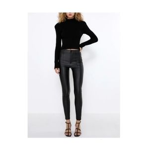 ZARA High Rise Black Vegan Faux Leather Legging Pant Size Small NEW NWT